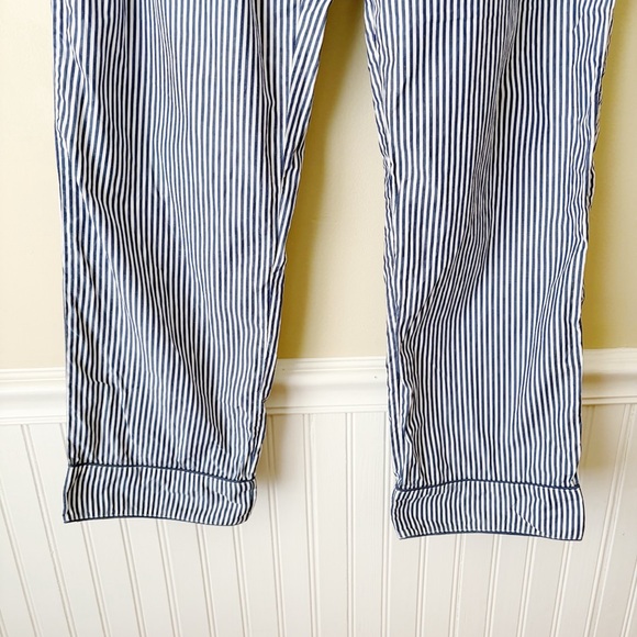 LAKE Pajamas | Striped Poplin Pajama Pants Cotton Drawstring Blue White Medium - Picture 4 of 7